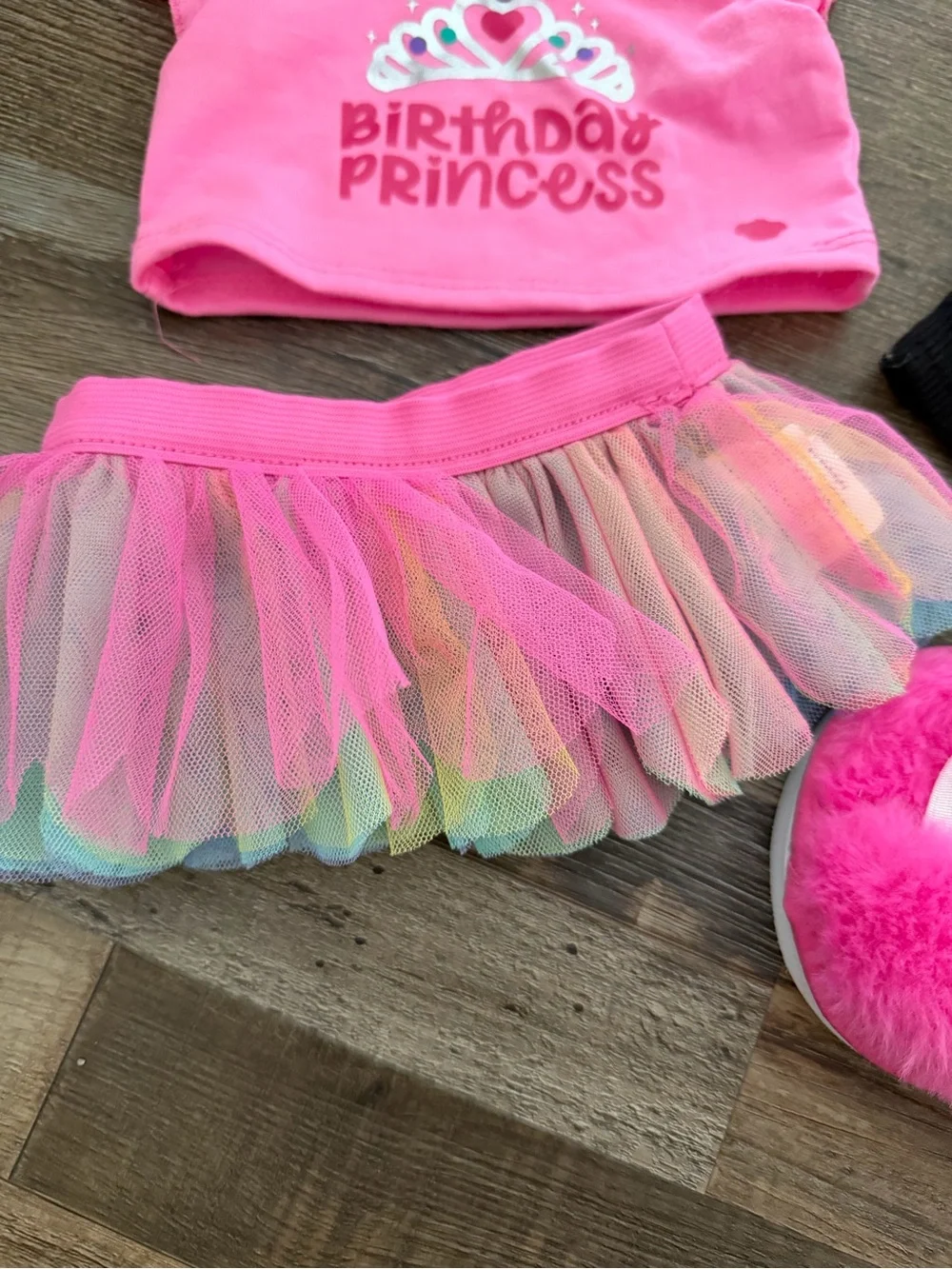 Build-A-Bear outfit bundle tutu, slippers, and two shirts